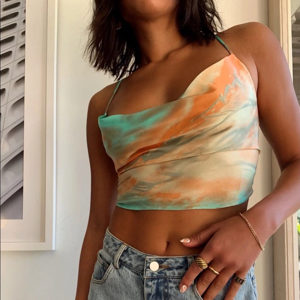Palm Canyon tie dye satin top